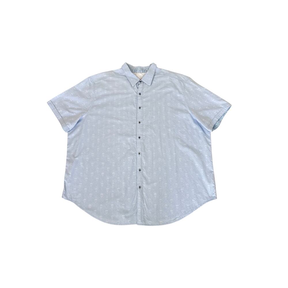 Robert Graham Skull Print Blue Edgy Button Front Short Sleeve Shirt Size 4XL